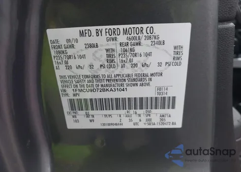 2011 Ford Escape Xlt z USA, uszkodzony, nr VIN 1FMCU9D72BKA31041